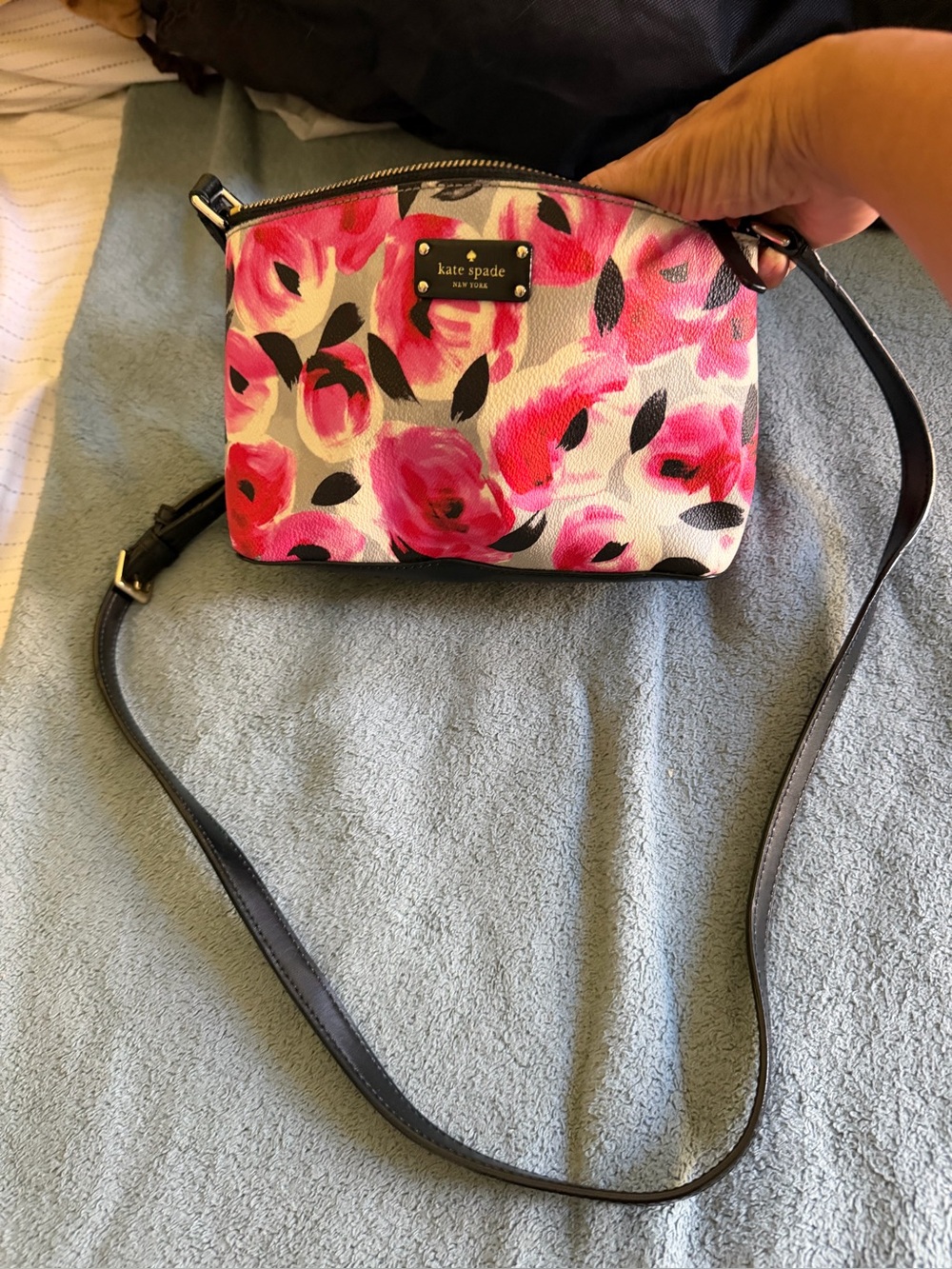 kate spade Pink and Black Floral Crossbody Bag
